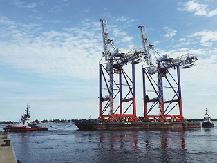 Four Liebherr Container Cranes ship to shore container cranes for Port of Bronka, Russia.