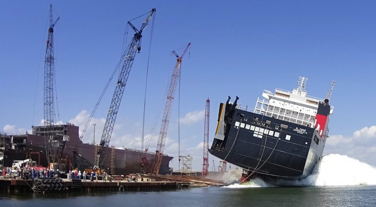 Crowley launches industry-leading, LNG-powered ConRo ship at VT Halter Marine